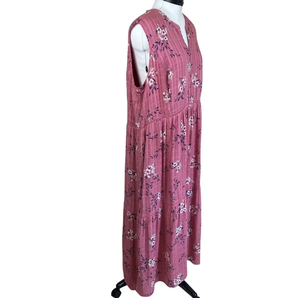 J. Jill Sz 3X NWT Dusty Rose Tiered Floral Sleeveless Rayon Maxi Dress - Picture 9 of 16